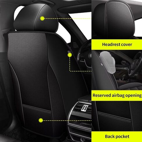 Front Pair Car Seat Covers Fit for VW Volkswagen Jetta 2007-2024, Faux Leather Automotive Seat Covers with Airbag Compatible, Waterproof Car Seat Protector (Black, 2 PCS Front Only) in Saudi Arabia