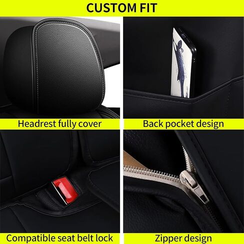 Front Pair Car Seat Covers Fit for VW Volkswagen Jetta 2007-2024, Faux Leather Automotive Seat Covers with Airbag Compatible, Waterproof Car Seat Protector (Black, 2 PCS Front Only) in Saudi Arabia