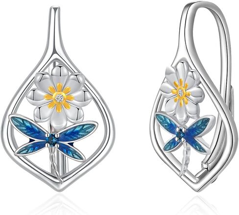 هيبوالرجينيك فراشة / اليعسوب / الفطر / القط الأسود أقراط للنساء 925 الفضة الاسترليني أقراط الحيوان Leverback للآذان الحساسة مجوهرات هدايا عيد ميلاد للفتيات الأصدقاء in Kuwait