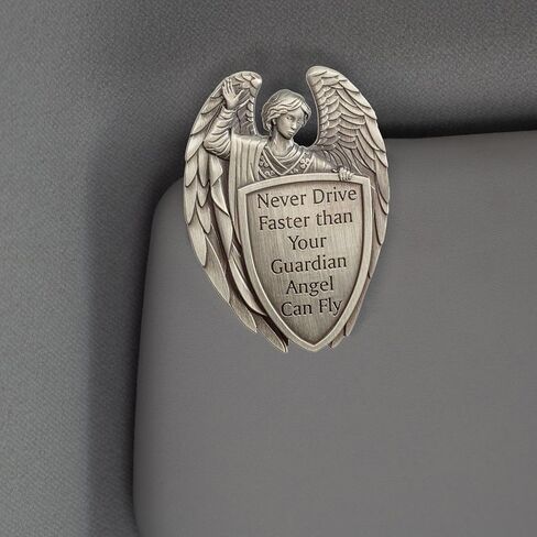 Dicksons Male Guardian Angel فضي اللون 2.5 بوصة من سبائك الزنك إيبوكسي، ملهم، للسيارة والمركبة والشاحنة والشاحنة والسفر والتذكير أثناء التنقل، قناع تلقائي مع مشبك سهل، عبوة مكونة من قطعتين in Saudi Arabia