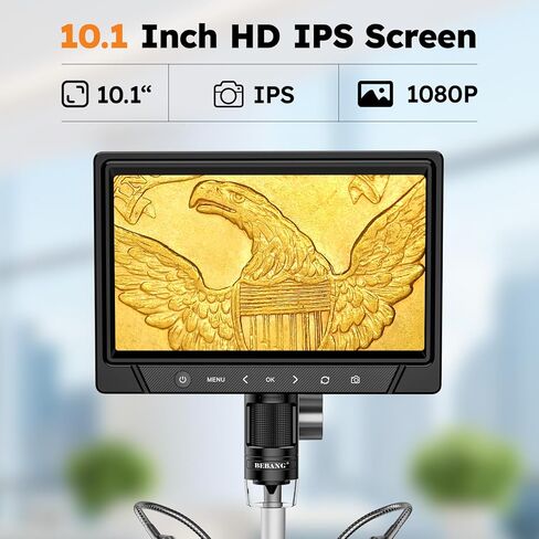 BEBANG 10.1 بوصة LCD مجهر رقمي 1200x للبالغين، مكبر مجهر عملة 3024P، مجهر لحام 12 ميجابكسل مع عرض الكمبيوتر الشخصي، متوافق مع نظام التشغيل MacOS Windows، بطاقة SD سعة 32 جيجابايت (أسود) in Kuwait