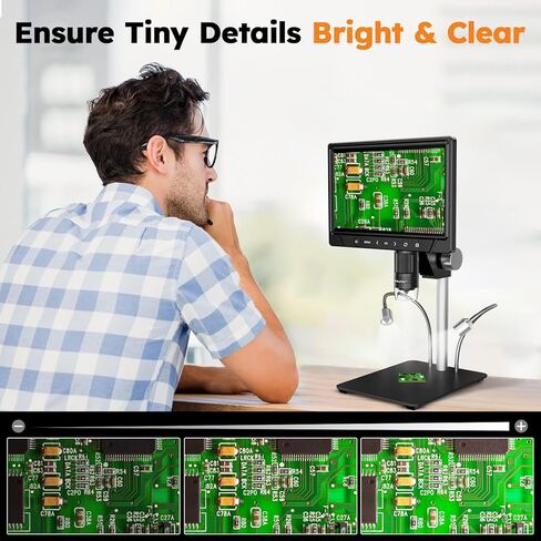 BEBANG 10.1 بوصة LCD مجهر رقمي 1200x للبالغين، مكبر مجهر عملة 3024P، مجهر لحام 12 ميجابكسل مع عرض الكمبيوتر الشخصي، متوافق مع نظام التشغيل MacOS Windows، بطاقة SD سعة 32 جيجابايت (أسود) in Kuwait
