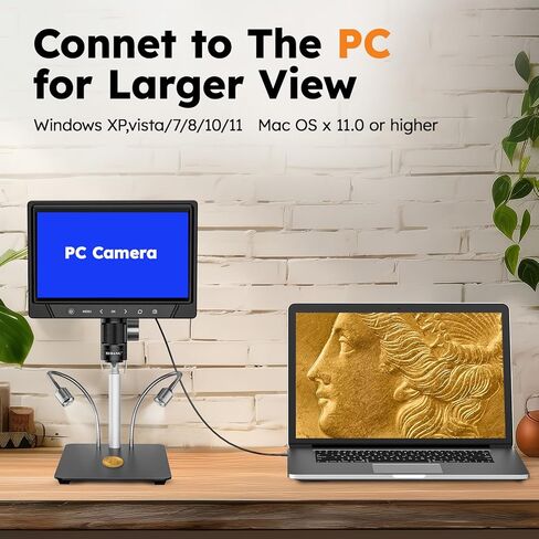 BEBANG 10.1 بوصة LCD مجهر رقمي 1200x للبالغين، مكبر مجهر عملة 3024P، مجهر لحام 12 ميجابكسل مع عرض الكمبيوتر الشخصي، متوافق مع نظام التشغيل MacOS Windows، بطاقة SD سعة 32 جيجابايت (أسود) in Kuwait