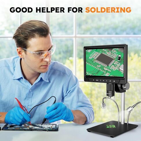 BEBANG 10.1 بوصة LCD مجهر رقمي 1200x للبالغين، مكبر مجهر عملة 3024P، مجهر لحام 12 ميجابكسل مع عرض الكمبيوتر الشخصي، متوافق مع نظام التشغيل MacOS Windows، بطاقة SD سعة 32 جيجابايت (أسود) in Kuwait