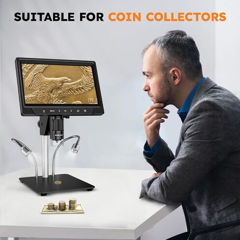 BEBANG 10.1 بوصة LCD مجهر رقمي 1200x للبالغين، مكبر مجهر عملة 3024P، مجهر لحام 12 ميجابكسل مع عرض الكمبيوتر الشخصي، متوافق مع نظام التشغيل MacOS Windows، بطاقة SD سعة 32 جيجابايت (أسود) in Kuwait