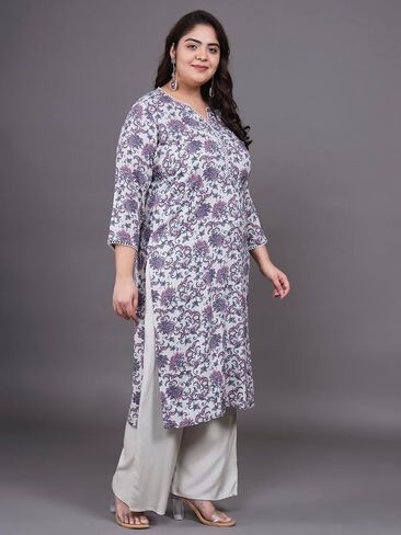 Tissu Mother's Day Gifts Women's Plus Size Multicolor Floral Printed Kurta with Palazzo & Dupatta in Saudi Arabia