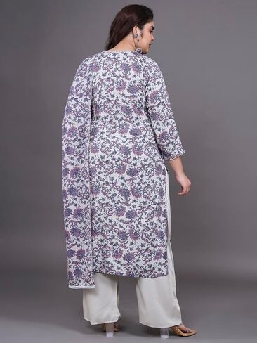 Tissu Mother's Day Gifts Women's Plus Size Multicolor Floral Printed Kurta with Palazzo & Dupatta in Saudi Arabia