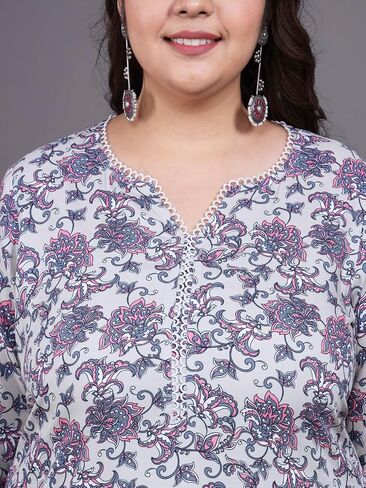 Tissu Mother's Day Gifts Women's Plus Size Multicolor Floral Printed Kurta with Palazzo & Dupatta in Saudi Arabia