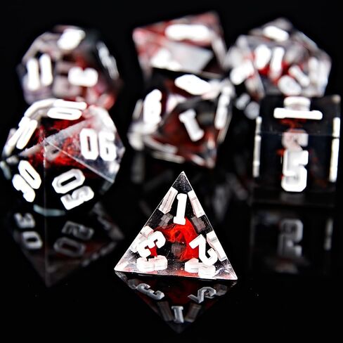 مجموعة النرد السائل الأساسية عين التنين DND مجموعة النرد المصنوعة يدويًا من 7 قطع للزنزانات والتنينات ألعاب TRPG متعددة الجوانب آر بي جي متعدد السطوح الراتنج حافة حادة النرد ألعاب لعب الأدوار MTG دوارة عين التنين النرد in Kuwait