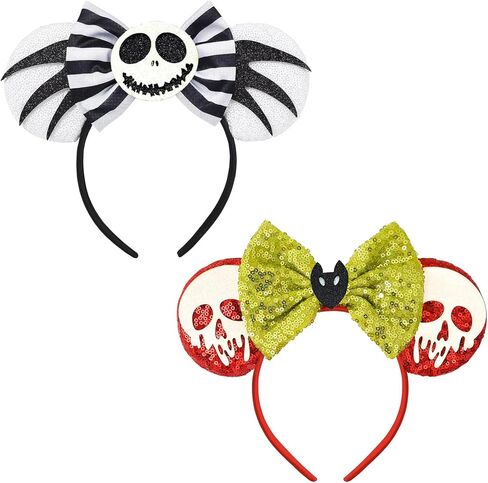ميكي ماوس آذان عقال 2PCS بريق هالوين جاك الأزياء الترتر عيد الميلاد عقال للفتيات النساء ميني الشعر هوب ديزني رحلة هيرباند غطاء الرأس لعيد الهالوين الملحقات in Kuwait