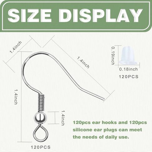 Hypoallergenic Earring Hooks 120PCS, Silver Stainless Steel Wires Fish Hooks Earrings for Jewelry Making, , with 120PCS Clear Rubber Earring Backs for Jewelry Findings in Kuwait