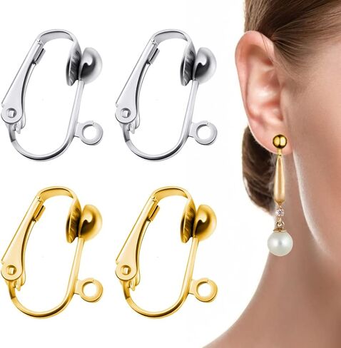 20 Pack Clip-on Earring Converters Hypoallergenic Earring Clip On Backs Parts Components Findings for DIY Earring and Pierced Ears (Gold and Silver) in Kuwait