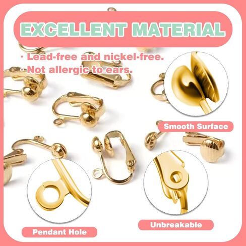 20 Pack Clip-on Earring Converters Hypoallergenic Earring Clip On Backs Parts Components Findings for DIY Earring and Pierced Ears (Gold and Silver) in Kuwait