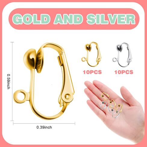 20 Pack Clip-on Earring Converters Hypoallergenic Earring Clip On Backs Parts Components Findings for DIY Earring and Pierced Ears (Gold and Silver) in Kuwait