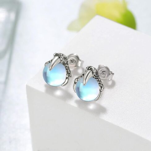 أقراط التنين للنساء 925 فضة التنين مخلب Moonstone وأقراط مجوهرات هدايا عيد الأم للنساء الفتيات in Kuwait