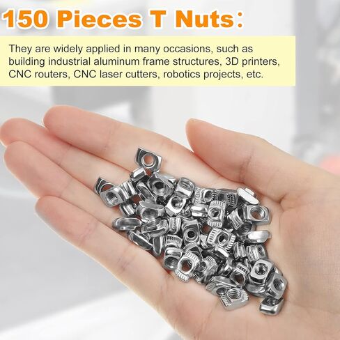 150 قطعة من صواميل T من سلسلة 2020، صواميل على شكل حرف T، صواميل مطرقة على شكل حرف T - صواميل T منزلق من الفولاذ الكربوني المطلي لملف الألومنيوم (M3، M4، M5) in Kuwait