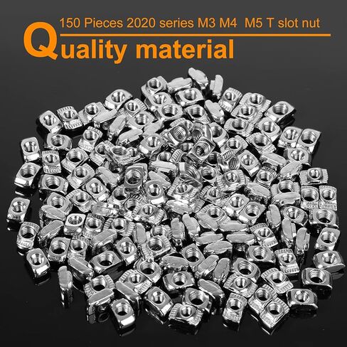 150 قطعة من صواميل T من سلسلة 2020، صواميل على شكل حرف T، صواميل مطرقة على شكل حرف T - صواميل T منزلق من الفولاذ الكربوني المطلي لملف الألومنيوم (M3، M4، M5) in Kuwait