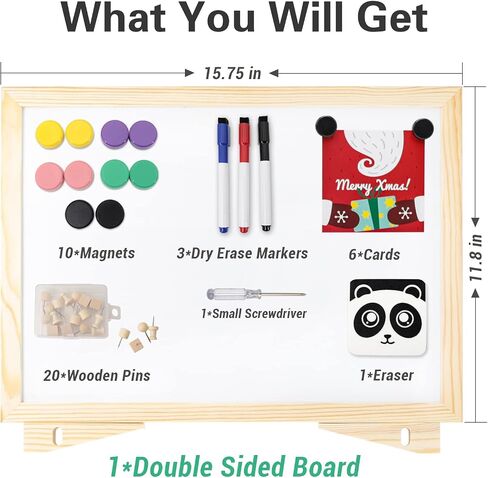 Cork Board White Board Combo, 16" x 12" Double Sided Magnetic Whiteboard Corkboard for Desktop and Wall, Wooden Frame Combo Memo Board with Adjustable Stand, Suitable for Office Home School in Saudi Arabia