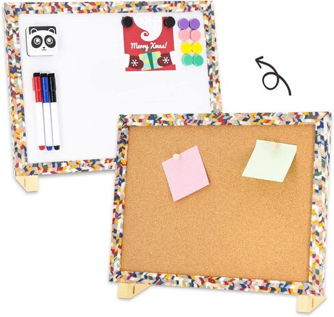 Cork Board White Board Combo, 16" x 12" Double Sided Magnetic Whiteboard Corkboard for Desktop and Wall, Wooden Frame Combo Memo Board with Adjustable Stand, Suitable for Office Home School in Saudi Arabia