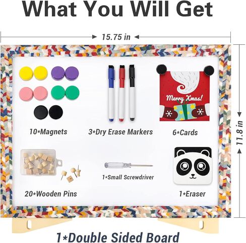 Cork Board White Board Combo, 16" x 12" Double Sided Magnetic Whiteboard Corkboard for Desktop and Wall, Wooden Frame Combo Memo Board with Adjustable Stand, Suitable for Office Home School in Saudi Arabia