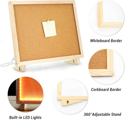Cork Board White Board Combo, 16" x 12" Double Sided Magnetic Whiteboard Corkboard for Desktop and Wall, Wooden Frame Combo Memo Board with Adjustable Stand, Suitable for Office Home School in Kuwait