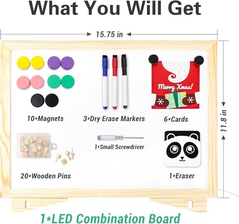 Cork Board White Board Combo, 16" x 12" Double Sided Magnetic Whiteboard Corkboard for Desktop and Wall, Wooden Frame Combo Memo Board with Adjustable Stand, Suitable for Office Home School in Kuwait