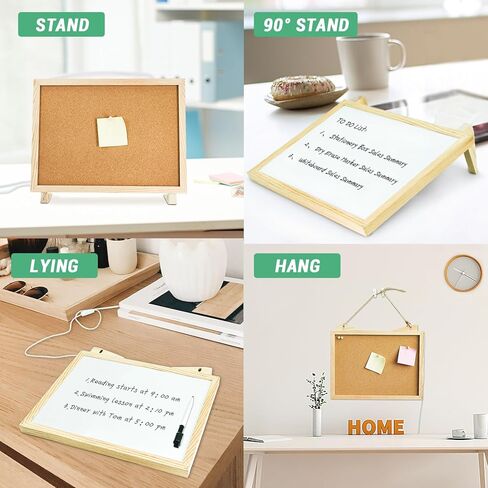 Cork Board White Board Combo, 16" x 12" Double Sided Magnetic Whiteboard Corkboard for Desktop and Wall, Wooden Frame Combo Memo Board with Adjustable Stand, Suitable for Office Home School in Kuwait