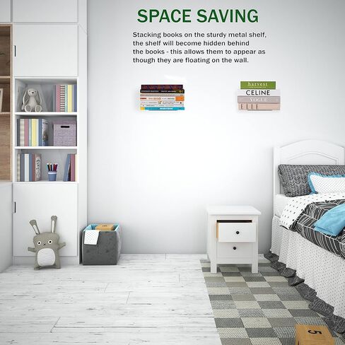 مجموعة VASGOR مكونة من 4 أرفف كتب عائمة غير مرئية، منظم أرفف كتب مثبت على الحائط شديد التحمل، حامل أرفف معدنية مثبت على الحائط للكتب (4، أسود) in Kuwait