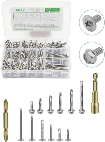 Alloy 355 Piece Stainless Steel Self-Tapping Screws Kit for Metal - Hex Washer Head and TEK Head Combo Set for Industrial Maintenance and Repair。 self Tapping Screws for Metal self Tapping Screws in Kuwait