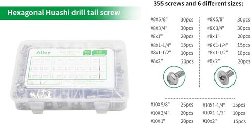 Alloy 355 Piece Stainless Steel Self-Tapping Screws Kit for Metal - Hex Washer Head and TEK Head Combo Set for Industrial Maintenance and Repair。 self Tapping Screws for Metal self Tapping Screws in Kuwait