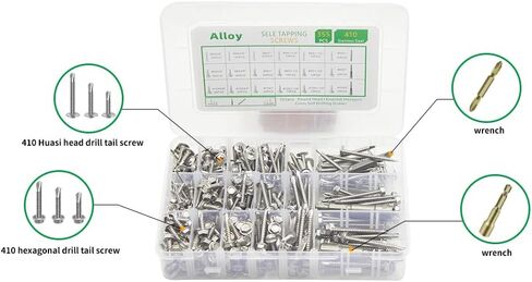 Alloy 355 Piece Stainless Steel Self-Tapping Screws Kit for Metal - Hex Washer Head and TEK Head Combo Set for Industrial Maintenance and Repair。 self Tapping Screws for Metal self Tapping Screws in Kuwait