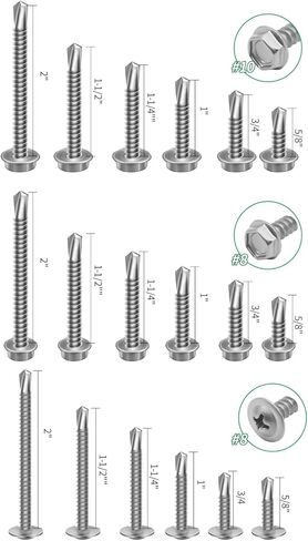 Alloy 355 Piece Stainless Steel Self-Tapping Screws Kit for Metal - Hex Washer Head and TEK Head Combo Set for Industrial Maintenance and Repair。 self Tapping Screws for Metal self Tapping Screws in Kuwait