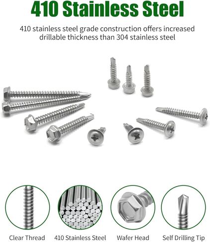 Alloy 355 Piece Stainless Steel Self-Tapping Screws Kit for Metal - Hex Washer Head and TEK Head Combo Set for Industrial Maintenance and Repair。 self Tapping Screws for Metal self Tapping Screws in Kuwait