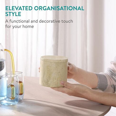 Navaris Marble Storage Jar - Thick & Durable Stone Pot with Lid - Kitchen and Home Canister Set - Kitchenware Storing Options - Add to Your Home Decor with Genuine Stone Container in Saudi Arabia
