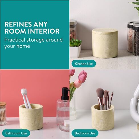 Navaris Marble Storage Jar - Thick & Durable Stone Pot with Lid - Kitchen and Home Canister Set - Kitchenware Storing Options - Add to Your Home Decor with Genuine Stone Container in Saudi Arabia