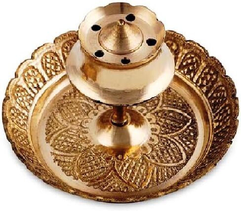 Brass Agarbatti Dhoop Sticks Holder Stand with Ash Catcher Incense Burner Holder 5 Stick Holes for Pooja at Home, Office, Mandir,Spiritual Events Positive Energy in Kuwait