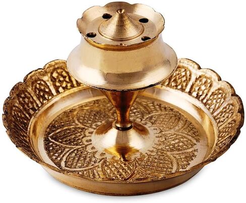 Brass Agarbatti Dhoop Sticks Holder Stand with Ash Catcher Incense Burner Holder 5 Stick Holes for Pooja at Home, Office, Mandir,Spiritual Events Positive Energy in Kuwait
