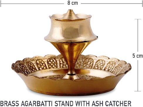 Brass Agarbatti Dhoop Sticks Holder Stand with Ash Catcher Incense Burner Holder 5 Stick Holes for Pooja at Home, Office, Mandir,Spiritual Events Positive Energy in Kuwait