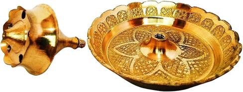 Brass Agarbatti Dhoop Sticks Holder Stand with Ash Catcher Incense Burner Holder 5 Stick Holes for Pooja at Home, Office, Mandir,Spiritual Events Positive Energy in Kuwait