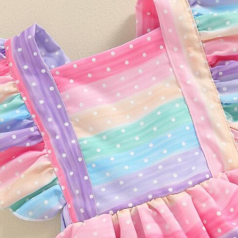 Infant Baby Girl Clothes Summer Rainbow Romper Dress Ruffle Sleeve Tutu Skirted Jumpsuit Princess Outfit Headband in Saudi Arabia