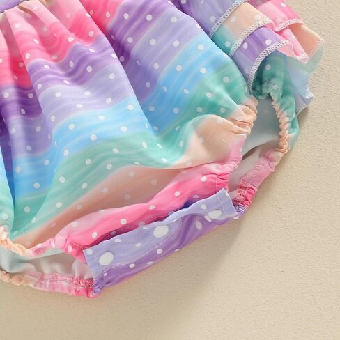 Infant Baby Girl Clothes Summer Rainbow Romper Dress Ruffle Sleeve Tutu Skirted Jumpsuit Princess Outfit Headband in Saudi Arabia