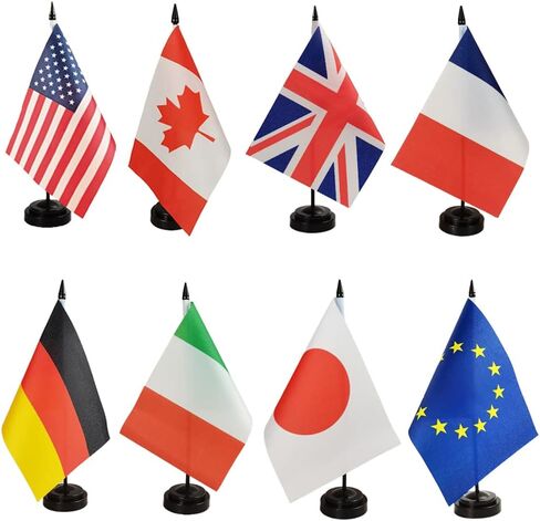 G8 countries Table Flag Kit,USA, Canada, United Kingdom, Table Flag, France, Germany, Italy Desk Flag,Office Flag,Table Flags with Stand Base, Flags of 8 countries in Kuwait