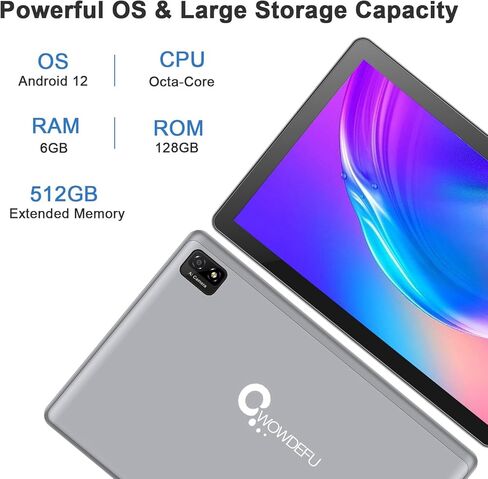 CWOWDEFU Tablet 10 inch Android 12 Tablets PC 6GB RAM+128GB ROM Octa-core CPU 2.0GHz, 2.4G / 5G WiFi Tabletas, Type-C/3.5mm Headphone Port/6000mAh Fast Charge, GPS in Kuwait
