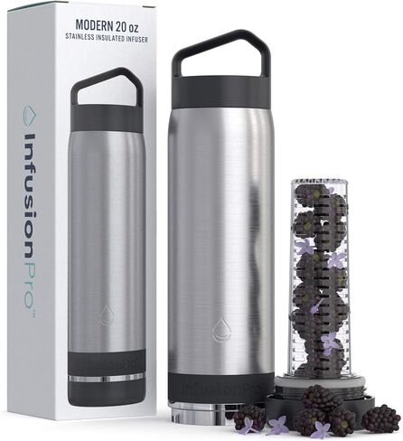 Infusion Pro Fruit Infuser Water Bottle Vacuum Insulated (20 oz) Stainless Steel : Includes Recipe eBook : Bottom Loading Water Infuser for More Flavor : Easy Cleaning : Great Gift Water Bottle in Saudi Arabia
