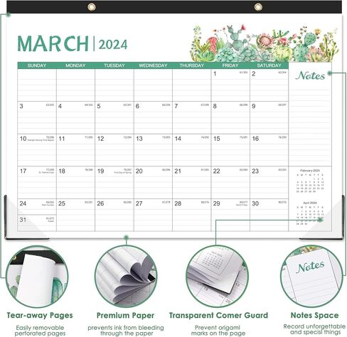 Desk Calendar 2024 - April 2024 - December 2024, 2024 Desk Calendar Large 12" x 17", Large Ruled Blocks, to-do List, Corner Protectors, Great Layout for Home, Office and School in Kuwait