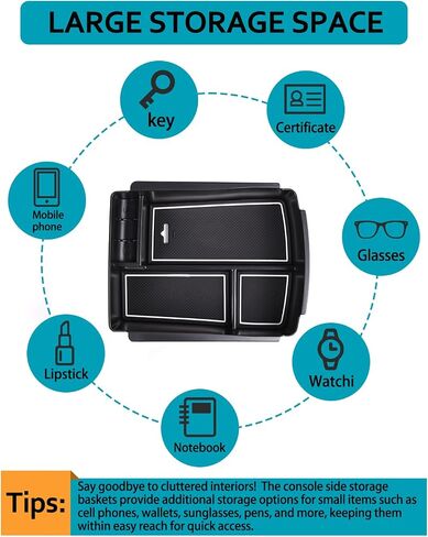 Center Console Armrest Storage Box Organizers Phone Tray Accessories for Kia Sorento 2016 2017 2018 2019 2020 Armrest Storage Box Secondary Insert Tray Coin Container Black Made of ABS (Armrest) in Saudi Arabia