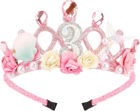 7th Birthday Headband Flower Birthday Crown for Girls 7th Birthday Decorations for Girl Pink Hair Band Cute 7 Year Old Princess Tiara Birthday Party Decorations Accessory in Saudi Arabia