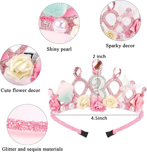 7th Birthday Headband Flower Birthday Crown for Girls 7th Birthday Decorations for Girl Pink Hair Band Cute 7 Year Old Princess Tiara Birthday Party Decorations Accessory in Saudi Arabia