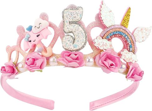 SuPoo 6th Birthday Headband Flower Crown for Girls Princess Tiara Decorations Hair Band Cute 6 Year Old Party Accessory in Kuwait