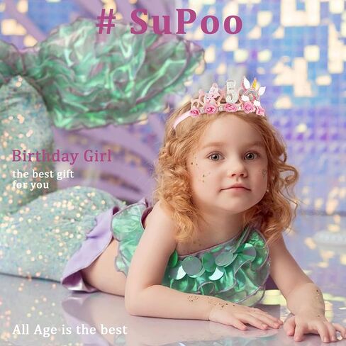SuPoo 6th Birthday Headband Flower Crown for Girls Princess Tiara Decorations Hair Band Cute 6 Year Old Party Accessory in Kuwait